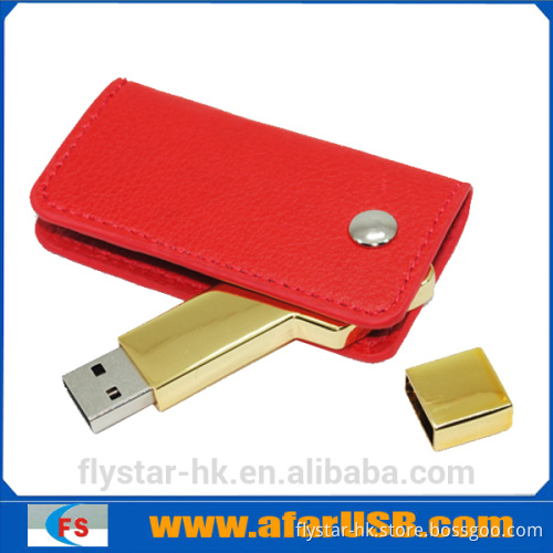 Gold USB leather with debossed logo